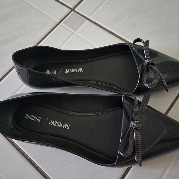 Melissa x Jason Wu Black Pointed Toe Flats Shoes 8 - Picture 2 of 5